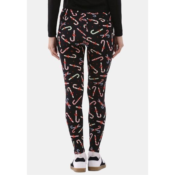 No Boundaries Juniors' Christmas Holiday Ankle Leggings Candy Cane Black Large - Picture 2 of 4